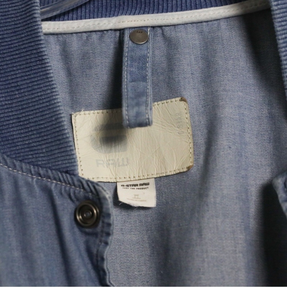 G Star Raw chambray jacket Unaffected Untreated embroidered light blue bomber L - Picture 3 of 9